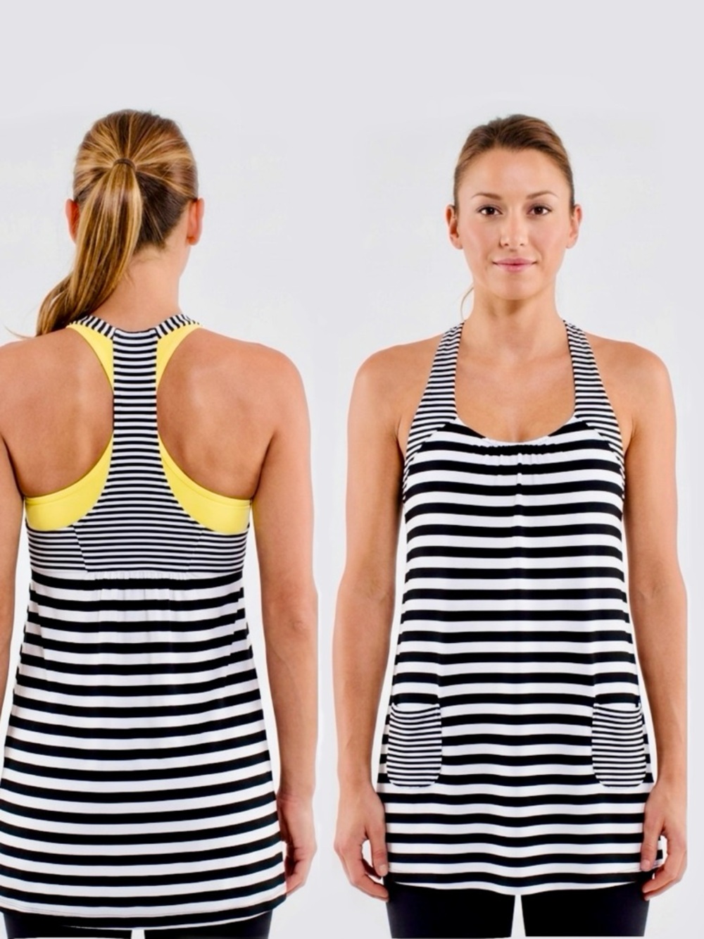 Striped Black & White Flowy Loose Fitting Tank Top w POCKETS!